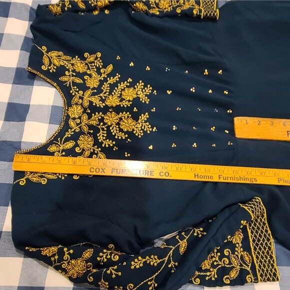 Gayatri Art Teal w/Gold Beadwork Anarkali-Style Dress – XL (ish) – Made in India - Picture 4 of 9